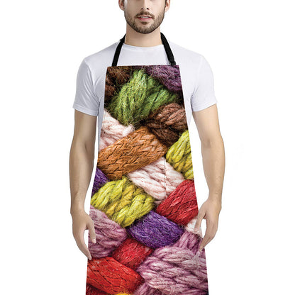 Colorful Wool Yarns Print Bib Apron With Pocket