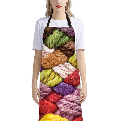 Colorful Wool Yarns Print Bib Apron With Pocket