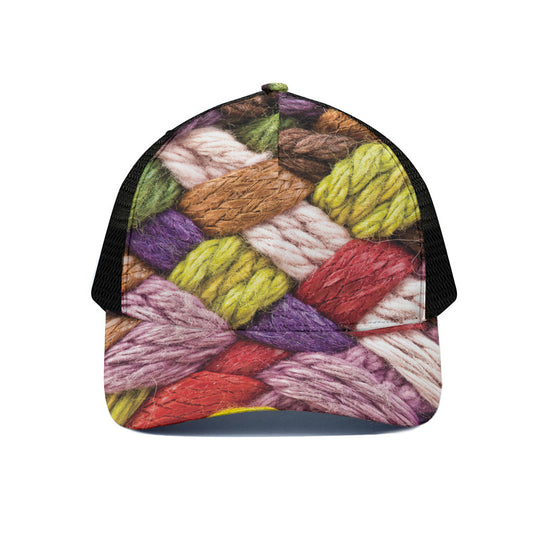 Colorful Wool Yarns Print Black Mesh Trucker Cap