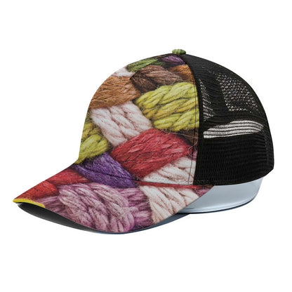 Colorful Wool Yarns Print Black Mesh Trucker Cap