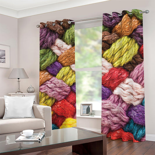 Colorful Wool Yarns Print Blackout Grommet Curtains