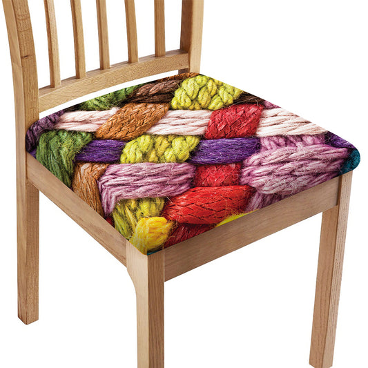 Colorful Wool Yarns Print Chair Cushion Cover
