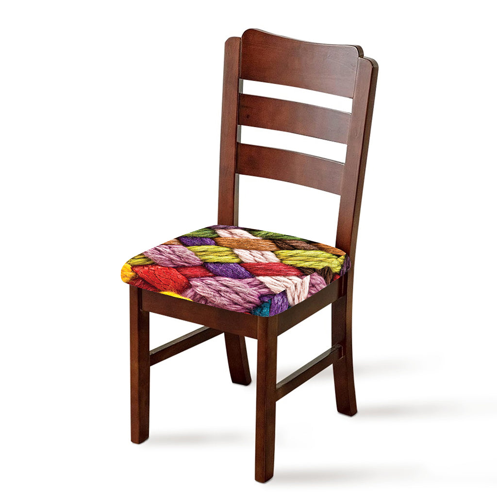 Colorful Wool Yarns Print Chair Cushion Cover