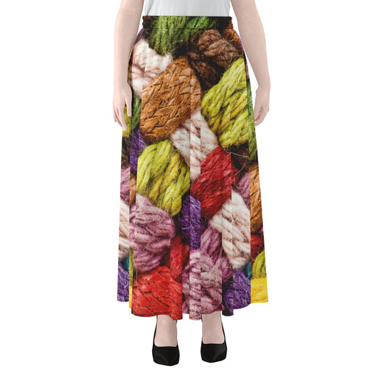 Colorful Wool Yarns Print Chiffon Maxi Skirt