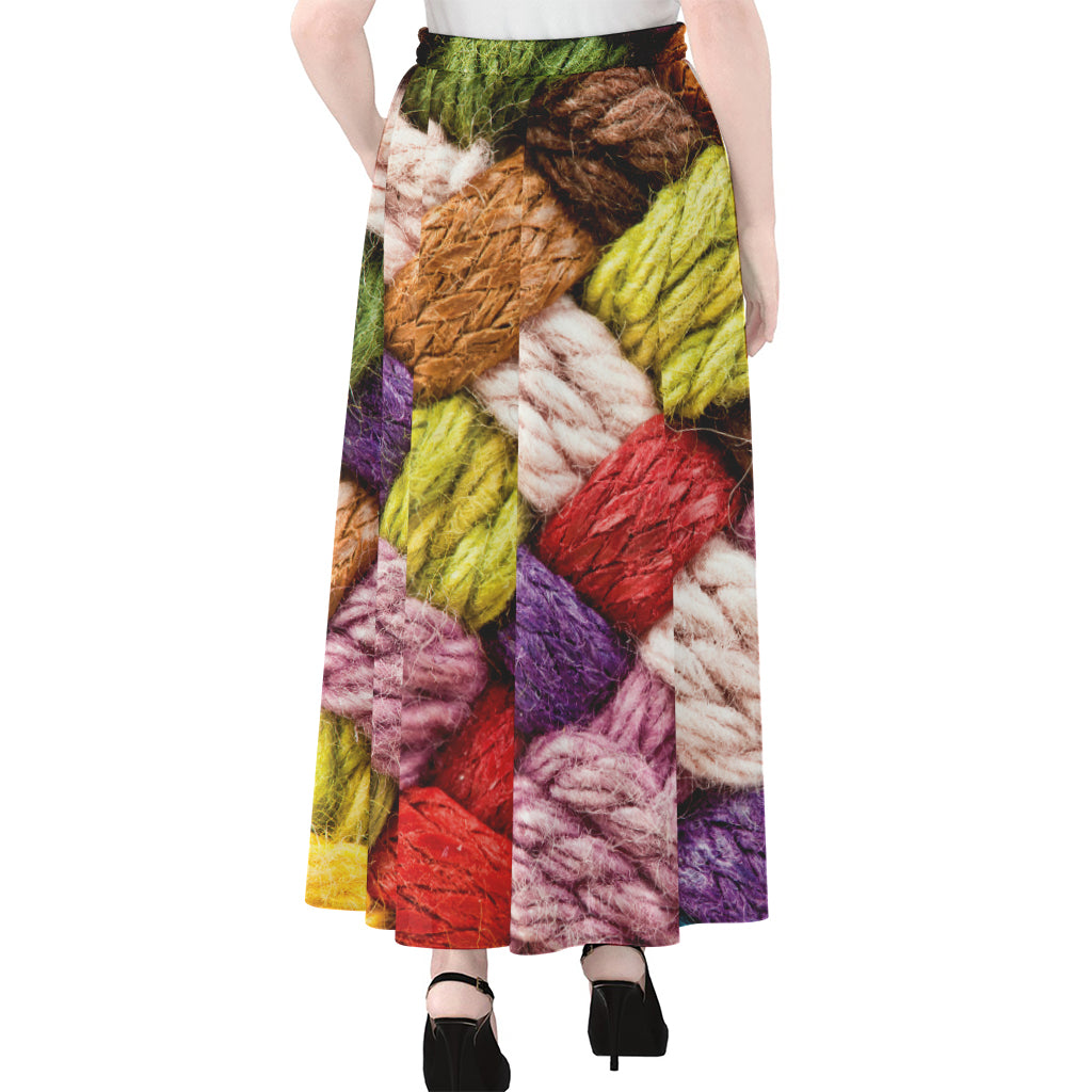 Colorful Wool Yarns Print Chiffon Maxi Skirt