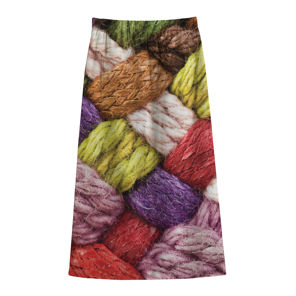 Colorful Wool Yarns Print Cotton Front Slit Maxi Skirt