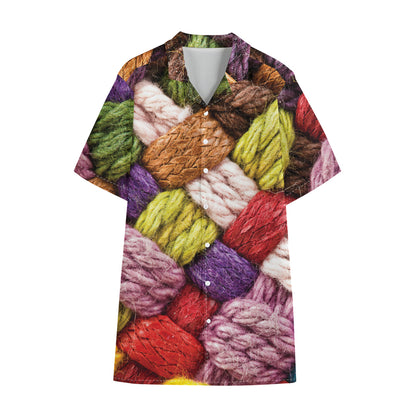 Colorful Wool Yarns Print Cotton Hawaiian Shirt