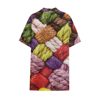 Colorful Wool Yarns Print Cotton Hawaiian Shirt