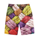 Colorful Wool Yarns Print Cotton Shorts