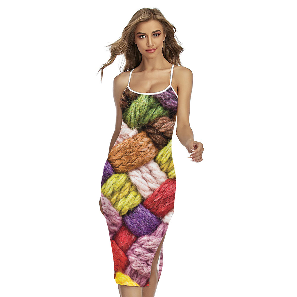 Colorful Wool Yarns Print Cross Back Cami Dress