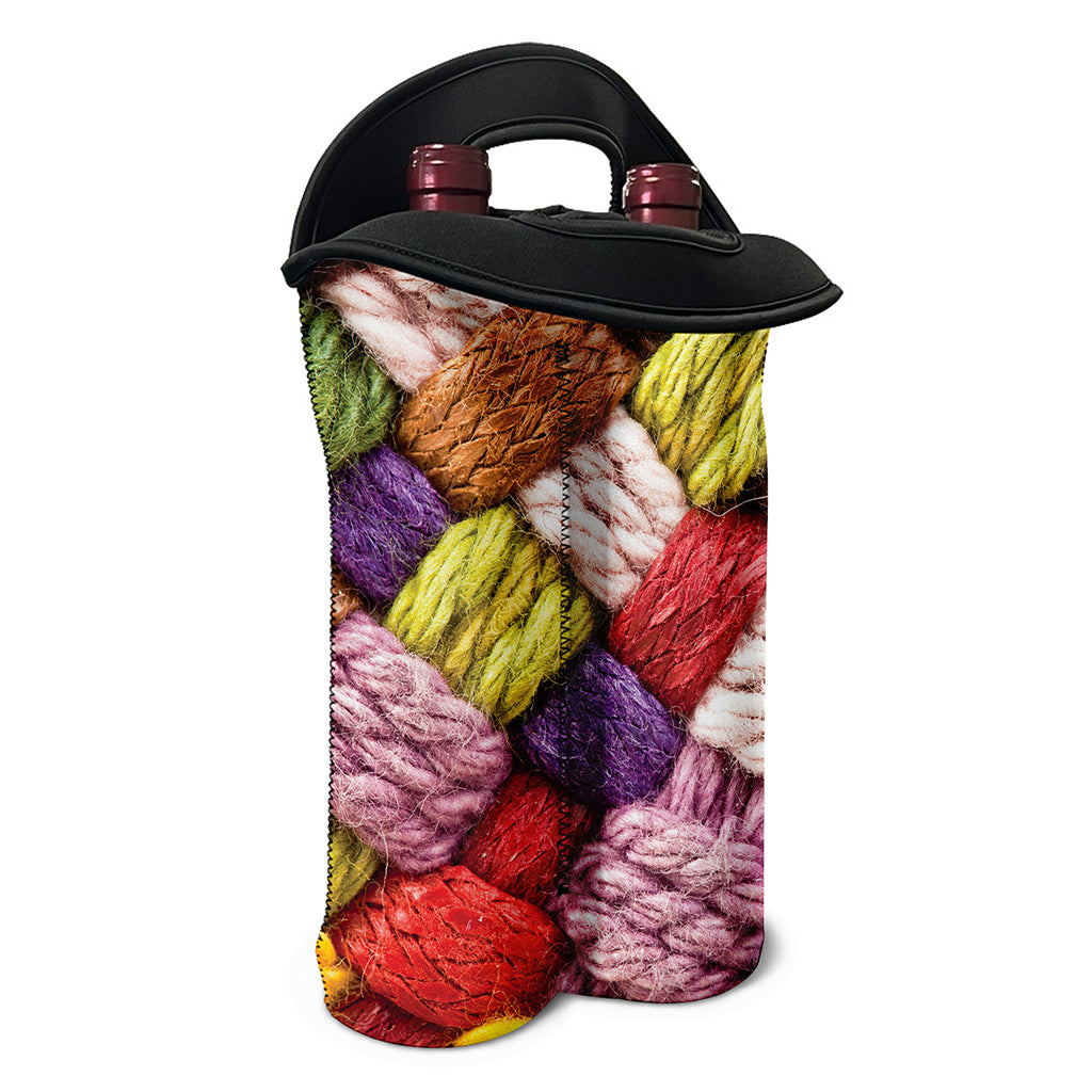 Colorful Wool Yarns Print Double Neoprene Wine Tote