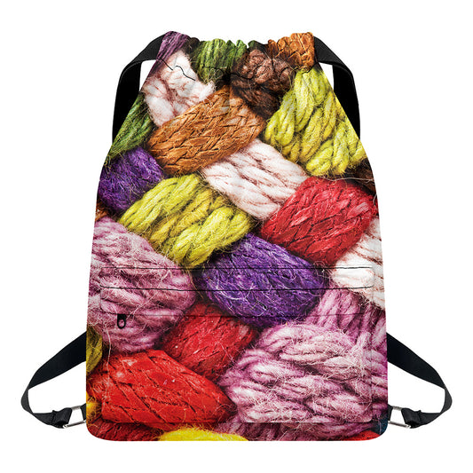 Colorful Wool Yarns Print Drawstring Backpack