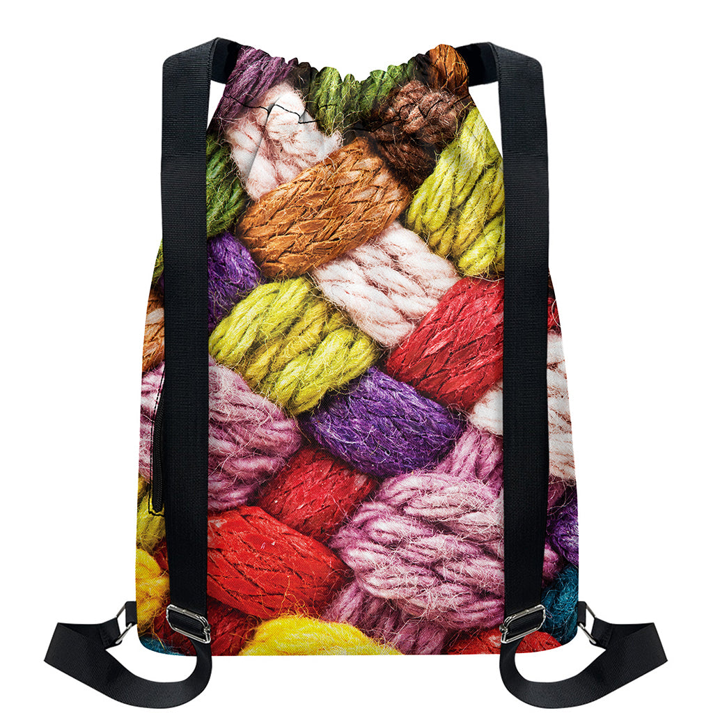 Colorful Wool Yarns Print Drawstring Backpack