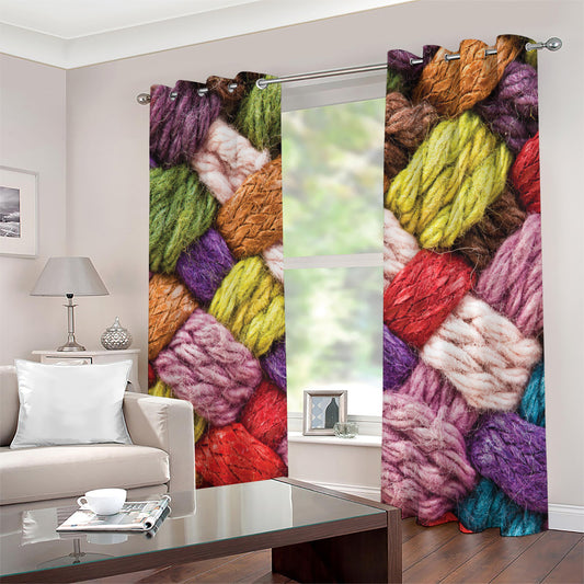 Colorful Wool Yarns Print Extra Wide Grommet Curtains