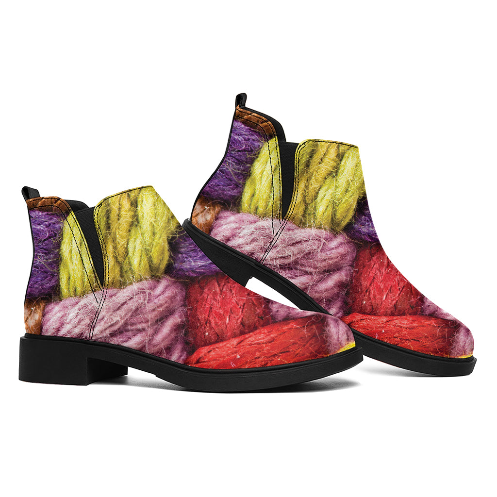 Colorful Wool Yarns Print Flat Ankle Boots