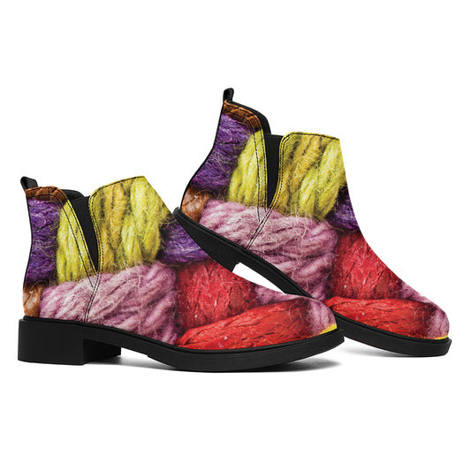 Colorful Wool Yarns Print Flat Ankle Boots