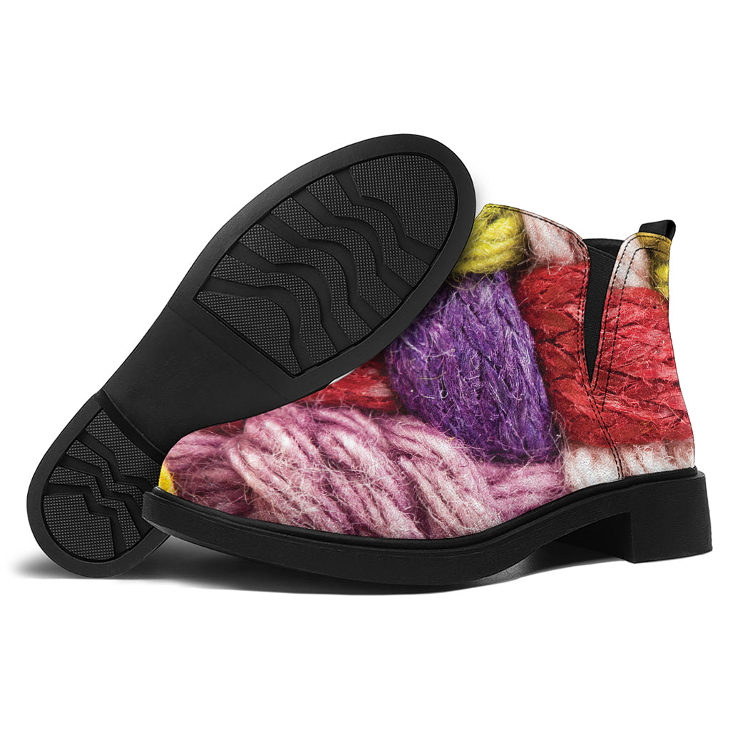 Colorful Wool Yarns Print Flat Ankle Boots