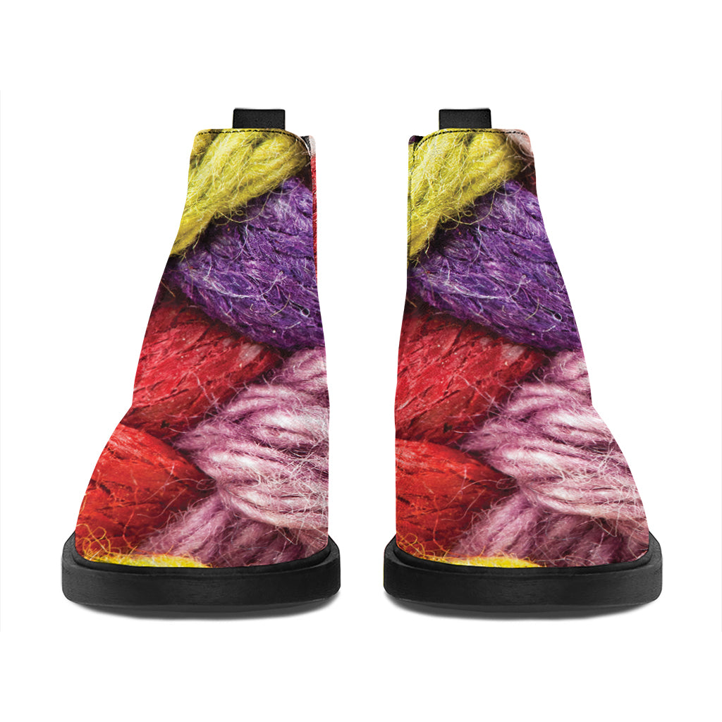 Colorful Wool Yarns Print Flat Ankle Boots