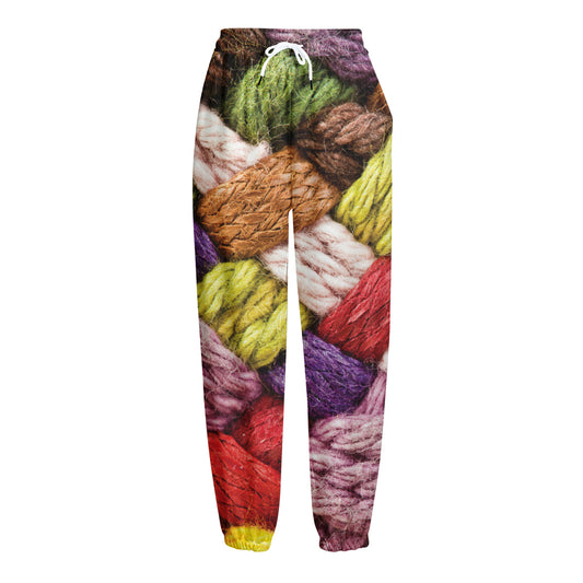 Colorful Wool Yarns Print Fleece Lined Knit Pants