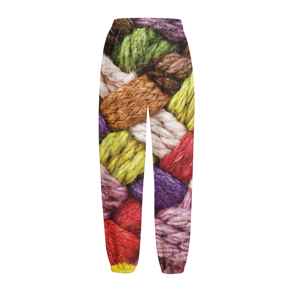 Colorful Wool Yarns Print Fleece Lined Knit Pants