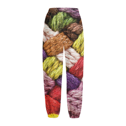 Colorful Wool Yarns Print Fleece Lined Knit Pants