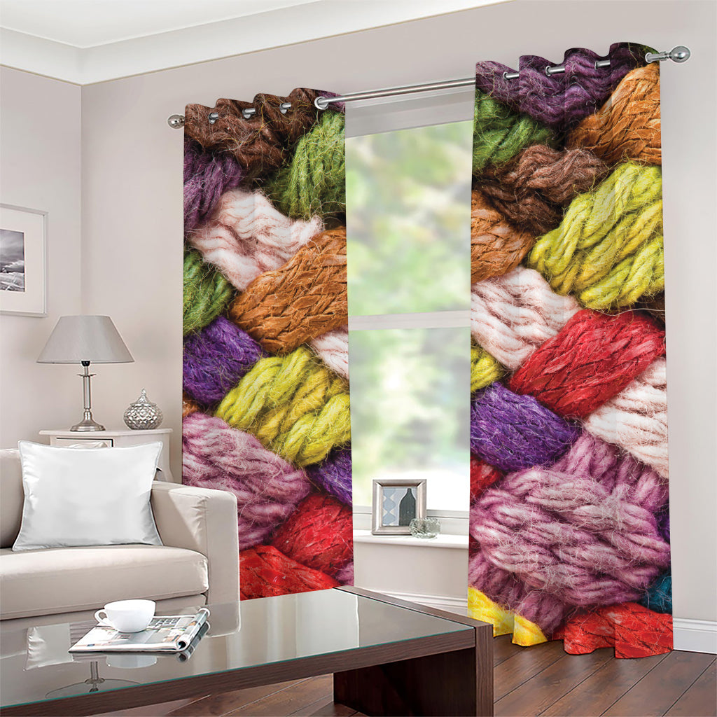 Colorful Wool Yarns Print Grommet Curtains