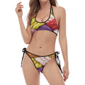 Colorful Wool Yarns Print Halter Scoop Tie Side Bikini