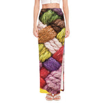 Colorful Wool Yarns Print High Slit Maxi Skirt