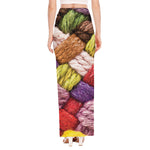 Colorful Wool Yarns Print High Slit Maxi Skirt