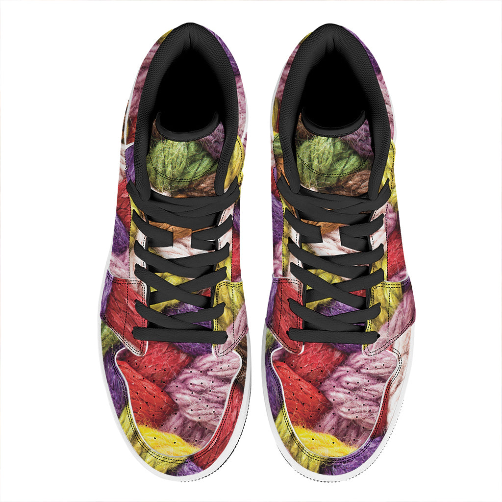Colorful Wool Yarns Print High Top Leather Sneakers