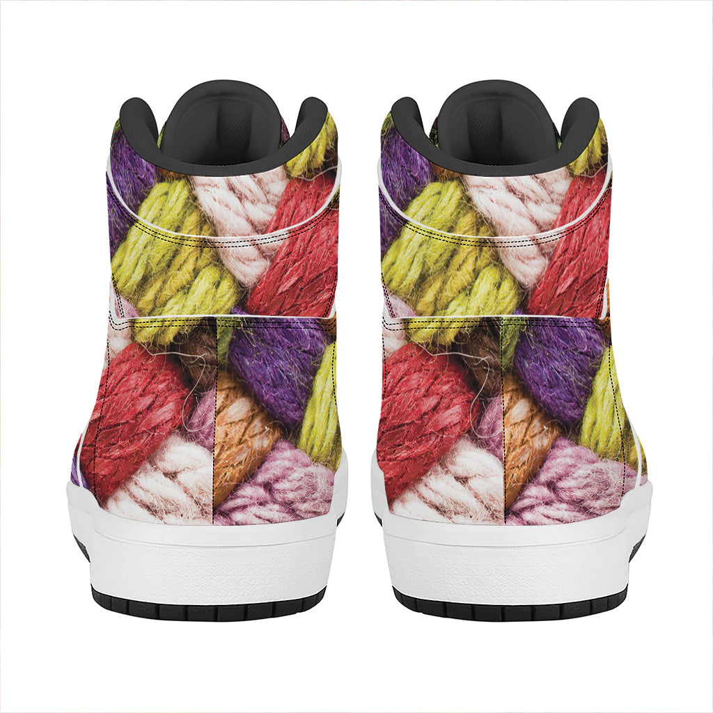 Colorful Wool Yarns Print High Top Leather Sneakers