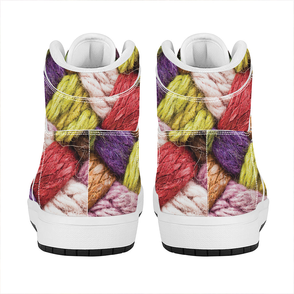 Colorful Wool Yarns Print High Top Leather Sneakers