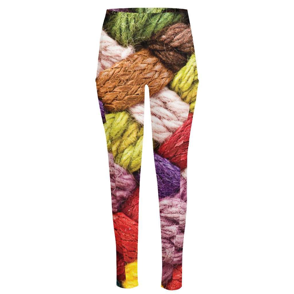 Colorful Wool Yarns Print High-Waisted Pocket Leggings