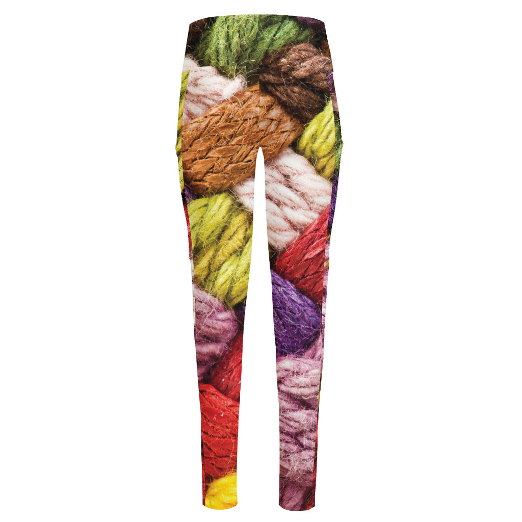 Colorful Wool Yarns Print High-Waisted Pocket Leggings