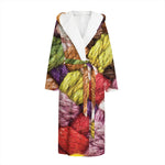 Colorful Wool Yarns Print Hooded Bathrobe