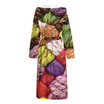 Colorful Wool Yarns Print Hooded Bathrobe