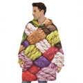 Colorful Wool Yarns Print Hoodie Blanket