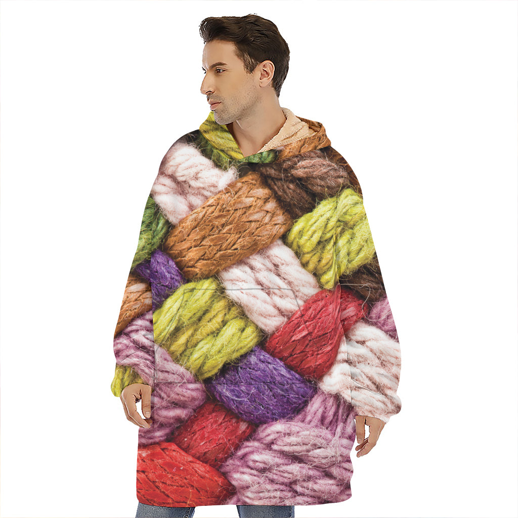 Colorful Wool Yarns Print Hoodie Blanket