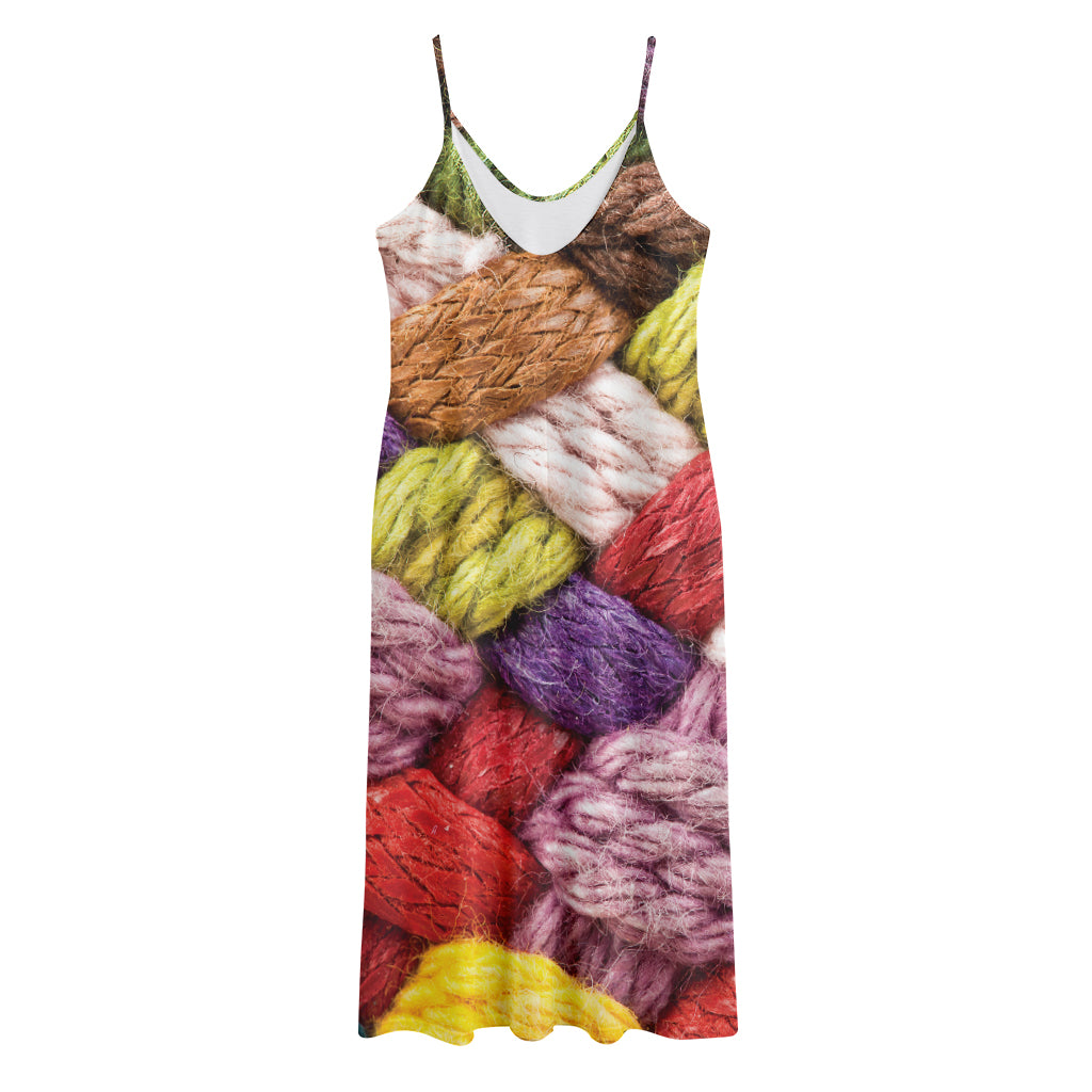 Colorful Wool Yarns Print Jersey Midi Cami Dress