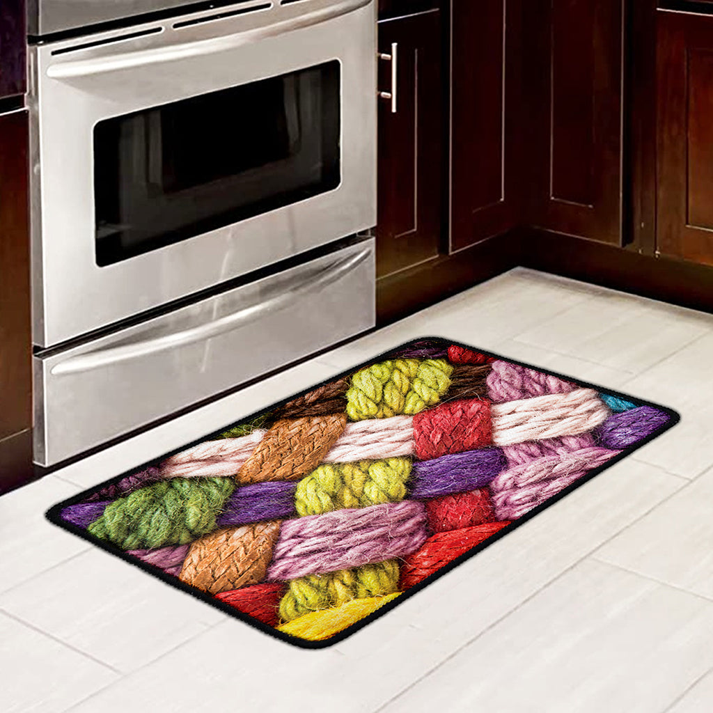 Colorful Wool Yarns Print Kitchen Mat