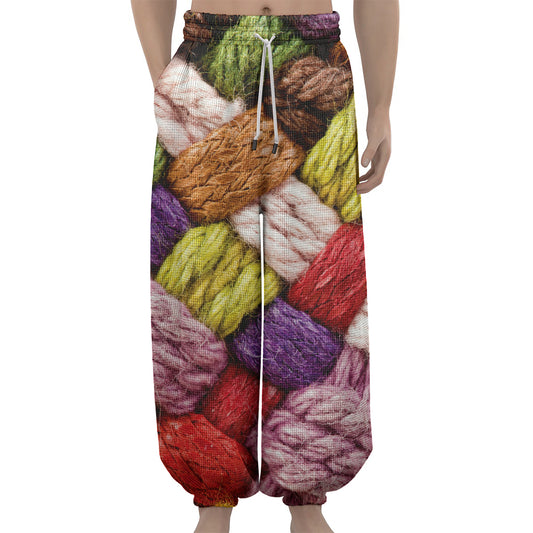 Colorful Wool Yarns Print Lantern Pants