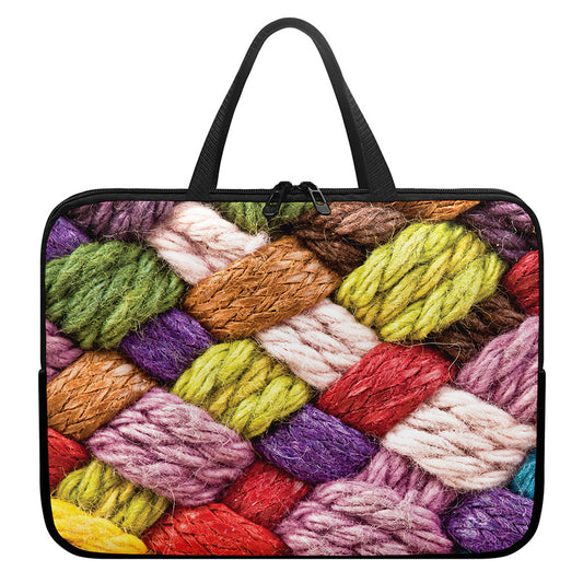 Colorful Wool Yarns Print Laptop Sleeve With Handle