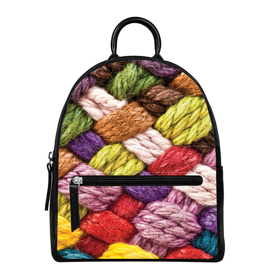 Colorful Wool Yarns Print Leather Backpack
