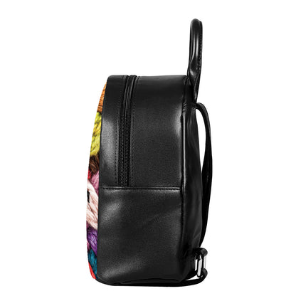 Colorful Wool Yarns Print Leather Backpack