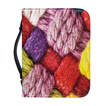 Colorful Wool Yarns Print Leather Bible Cover