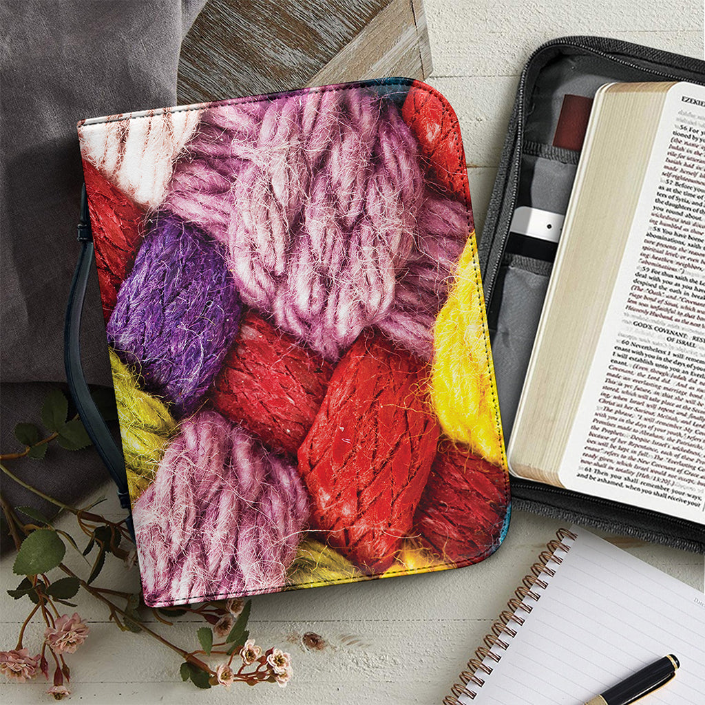 Colorful Wool Yarns Print Leather Bible Cover