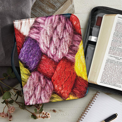 Colorful Wool Yarns Print Leather Bible Cover