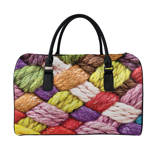 Colorful Wool Yarns Print Leather Duffle Bag