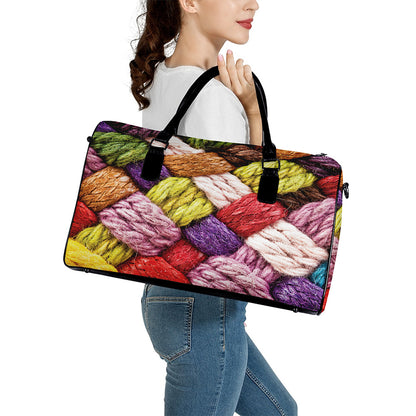 Colorful Wool Yarns Print Leather Duffle Bag