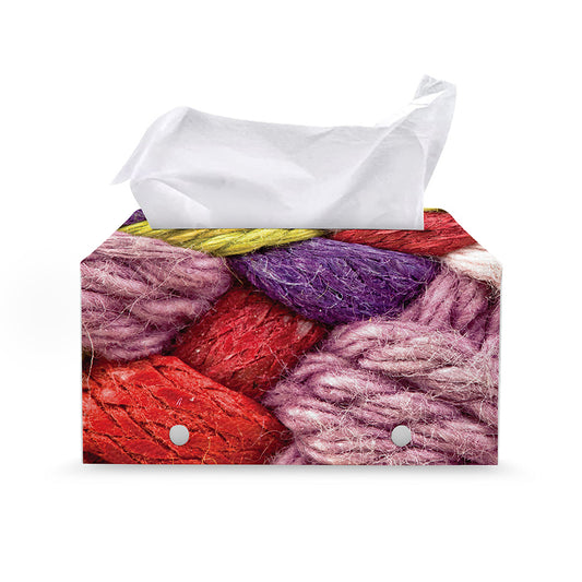 Colorful Wool Yarns Print Leather Tissue Box Cover